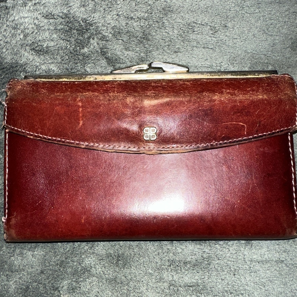 Bosca Vintage Women's Burgundy Leather Checkbook Wallet Pre-Owned Made In Italy